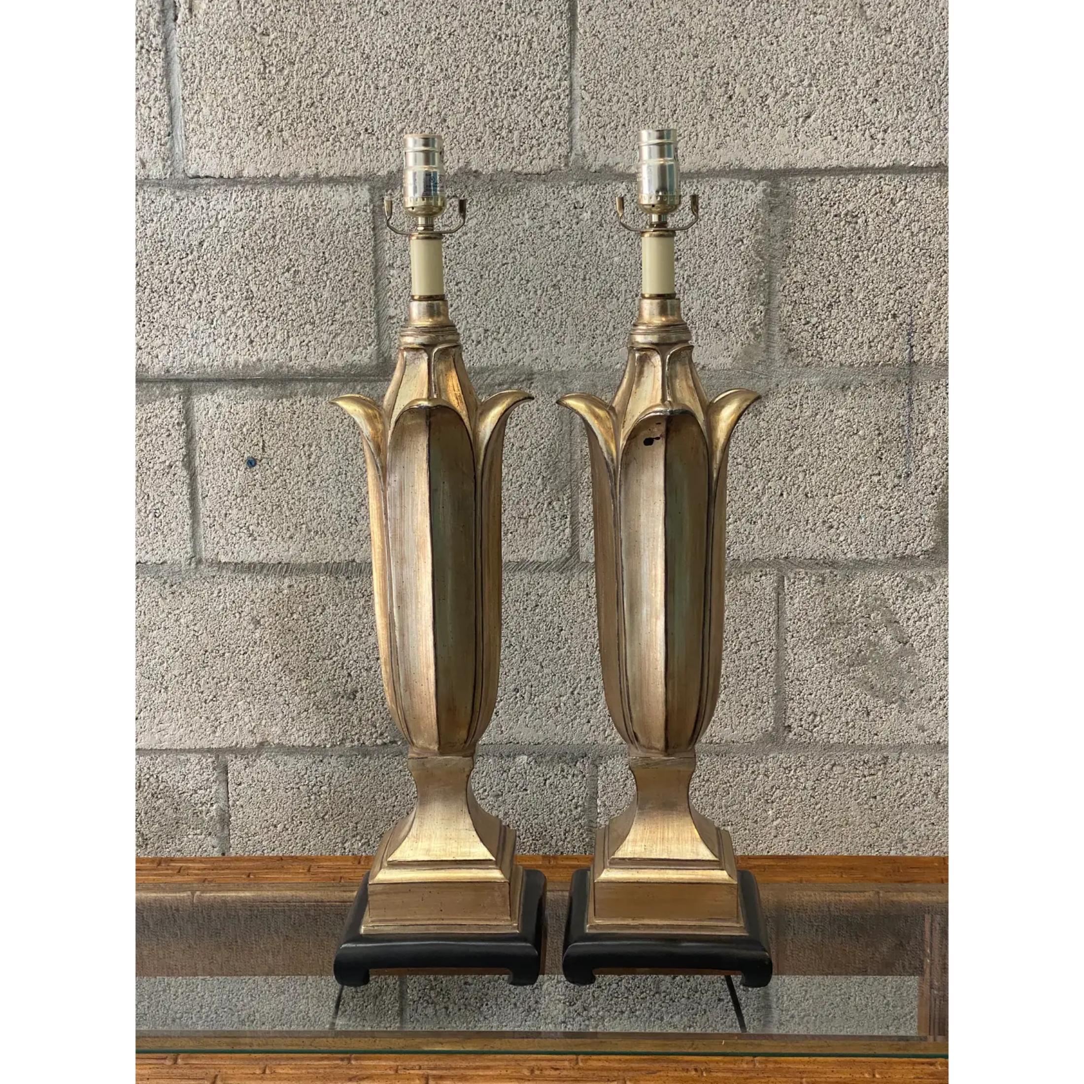 Vintage Regency Carved Tulip Lamps - a Pair In Good Condition For Sale In west palm beach, FL