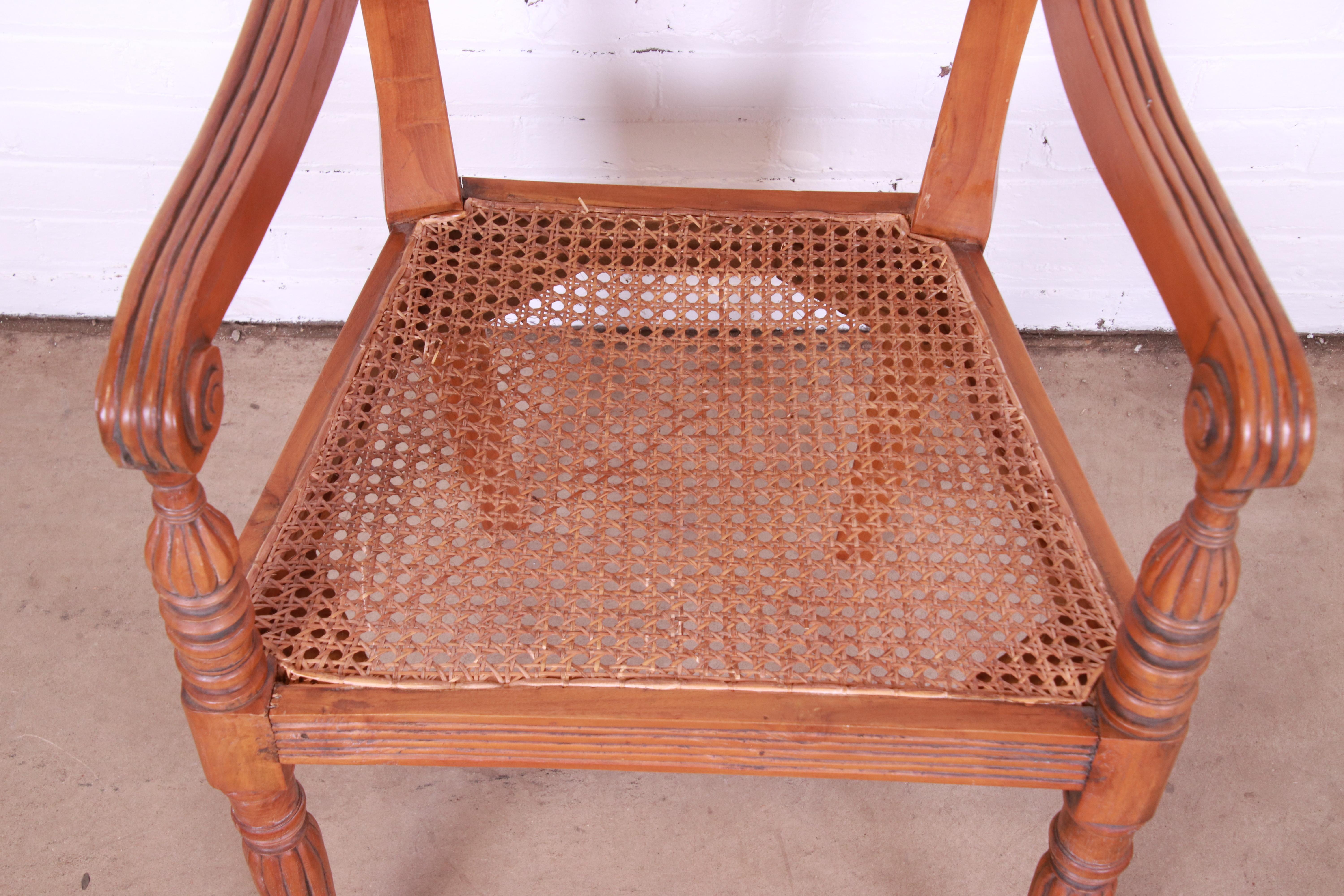 Vintage Regency Carved Walnut and Cane Armchair, Circa 1940s For Sale 6