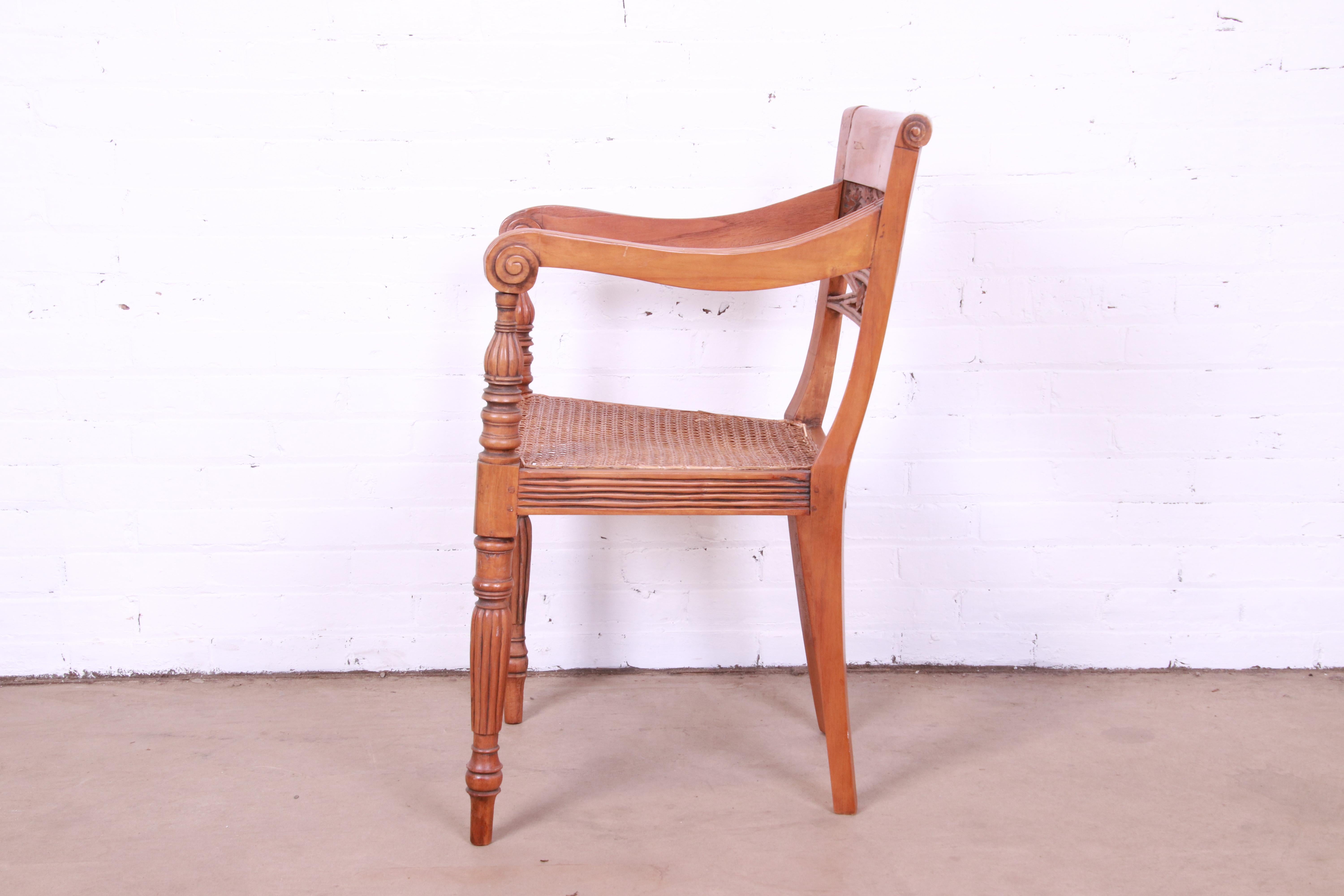 Vintage Regency Carved Walnut and Cane Armchair, Circa 1940s For Sale 8