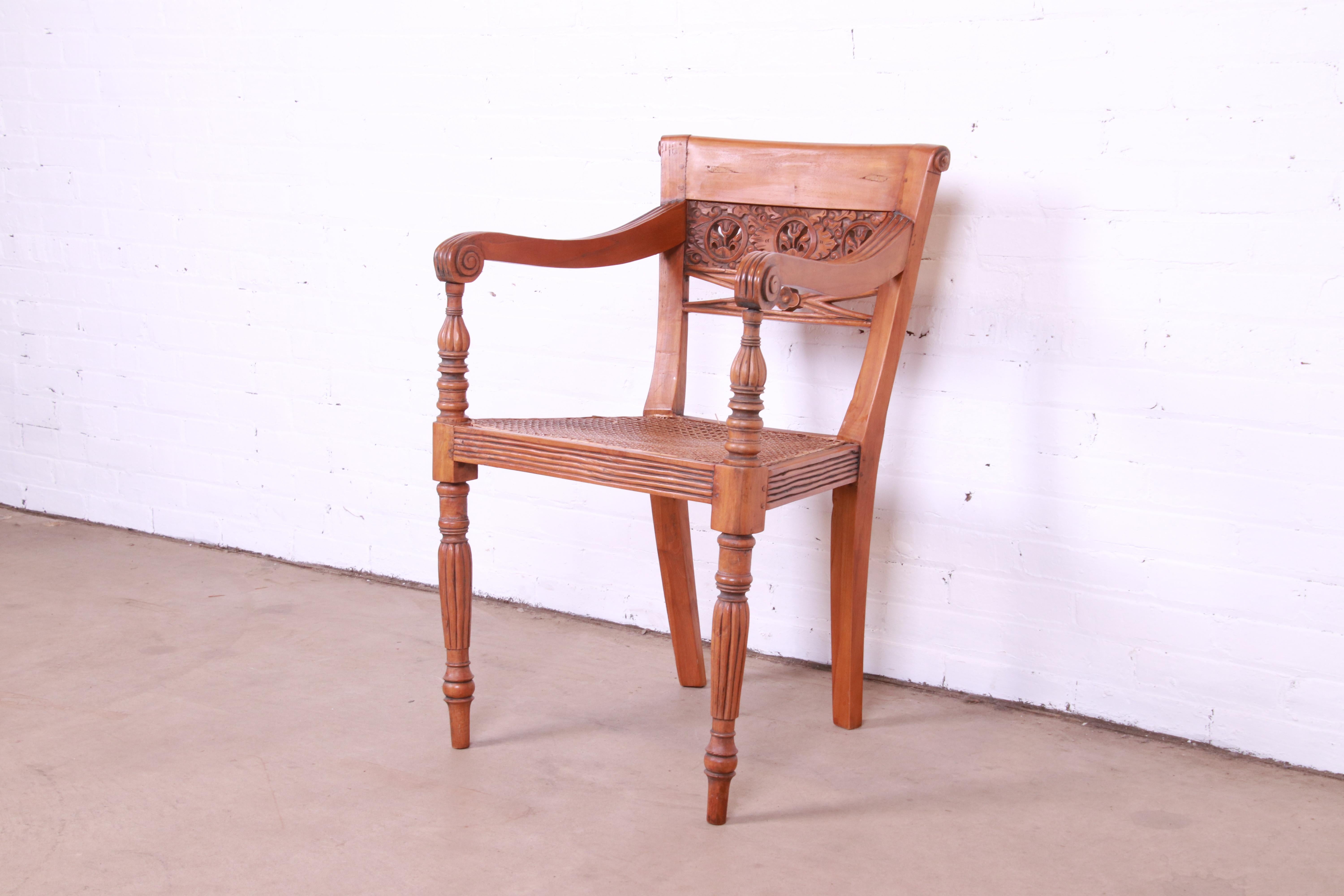 Vintage Regency Carved Walnut and Cane Armchair, Circa 1940s For Sale 2