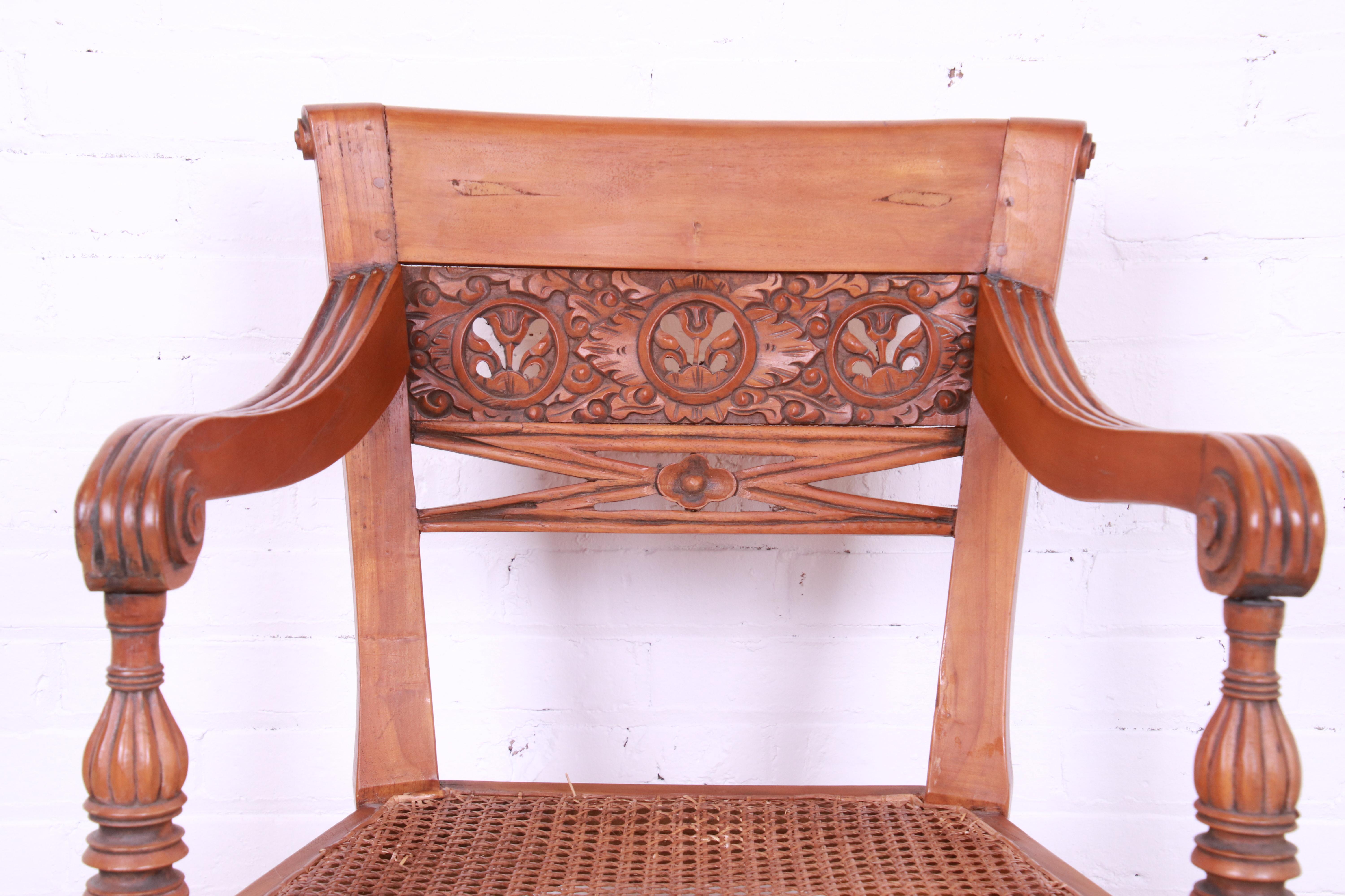 Vintage Regency Carved Walnut and Cane Armchair, Circa 1940s For Sale 3