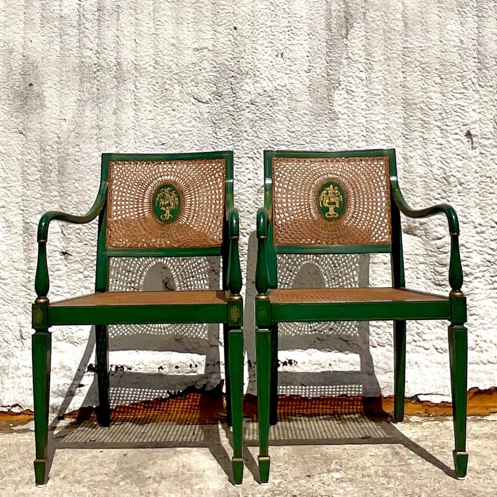 Vintage Regency Carver Cane Chairs - a Pair 1