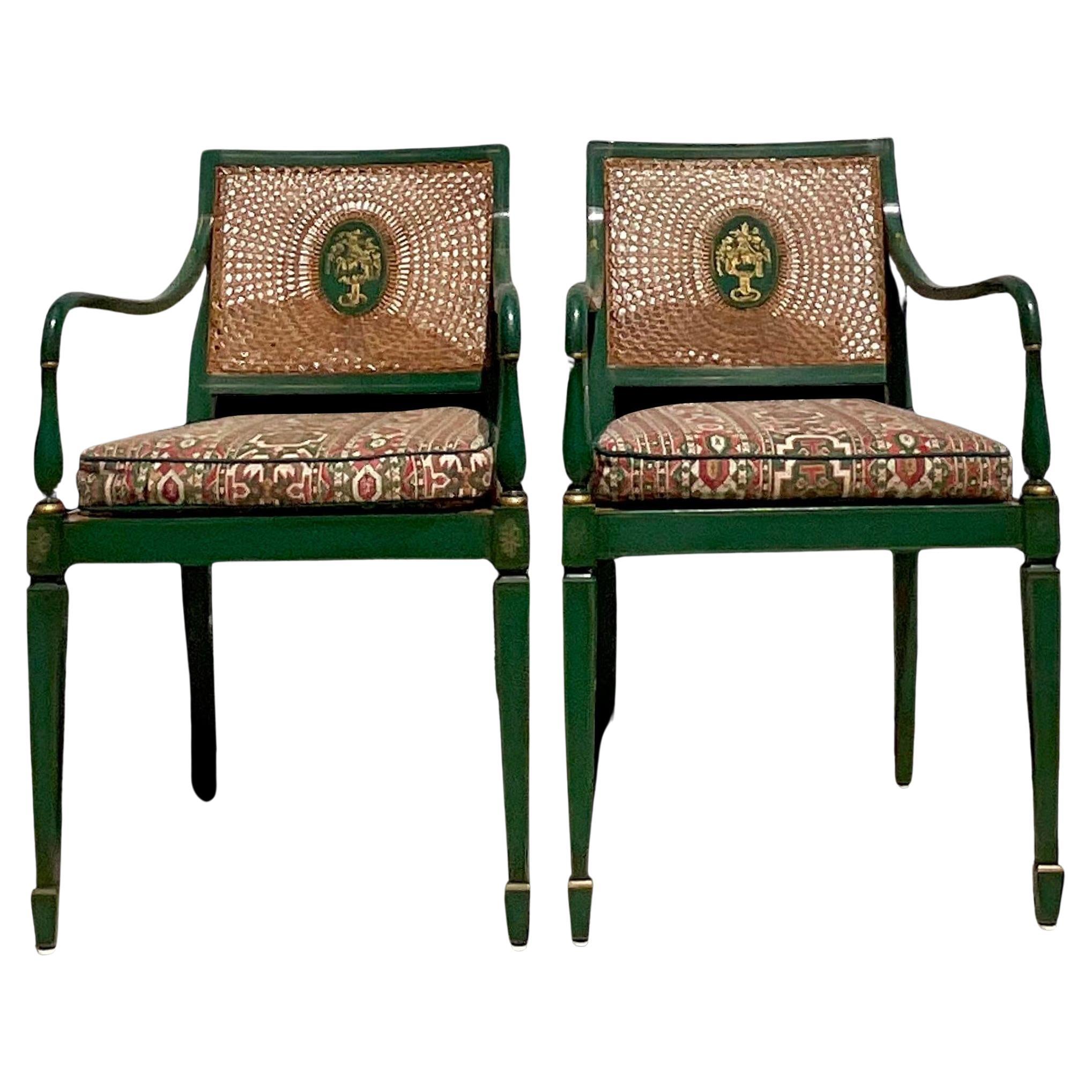 Vintage Regency Carver Cane Chairs - a Pair