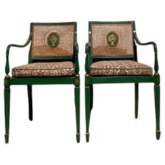 Retro Regency Carver Cane Chairs - a Pair