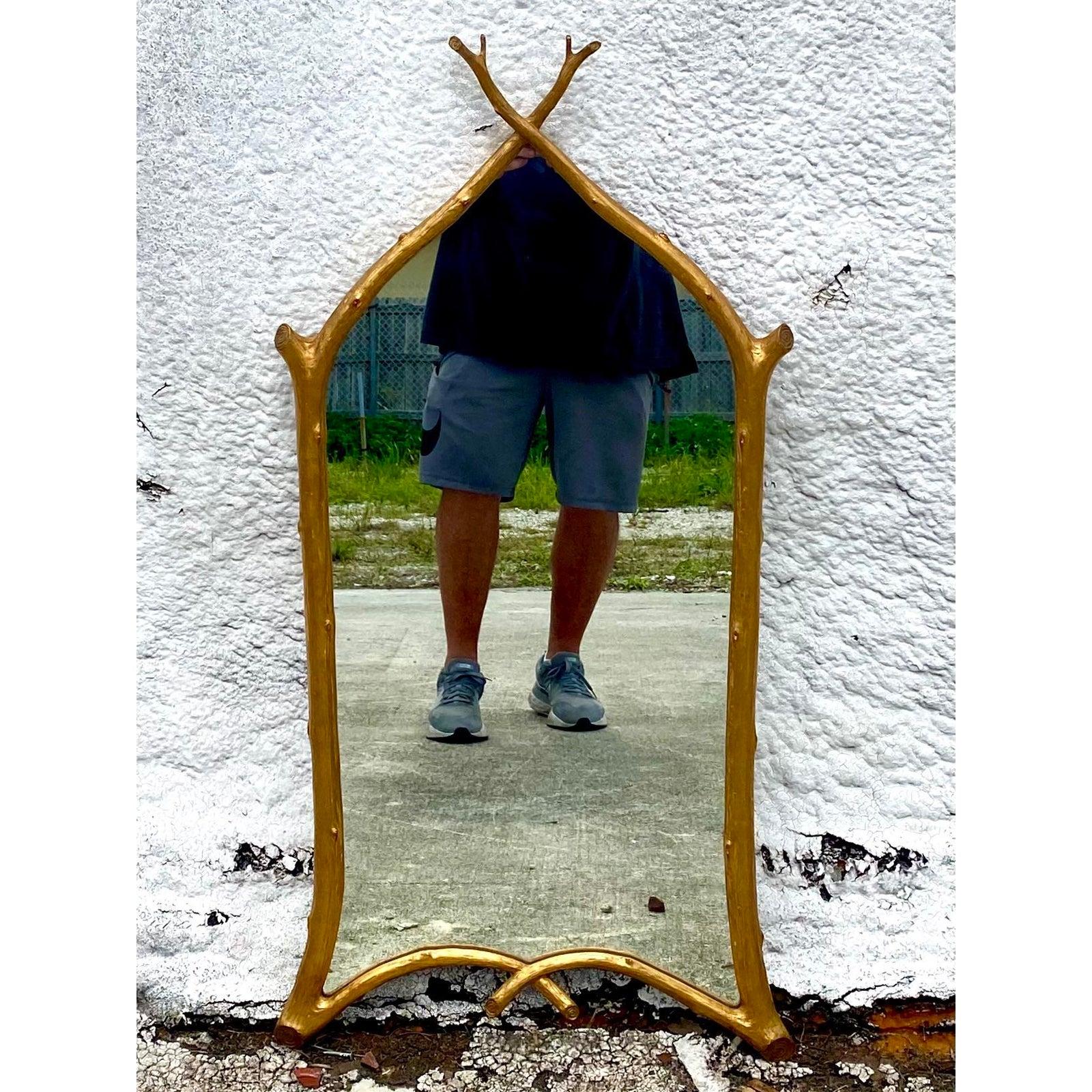 Vintage Regency Carvers Guild Carol Canner Twig Mirror In Good Condition In west palm beach, FL