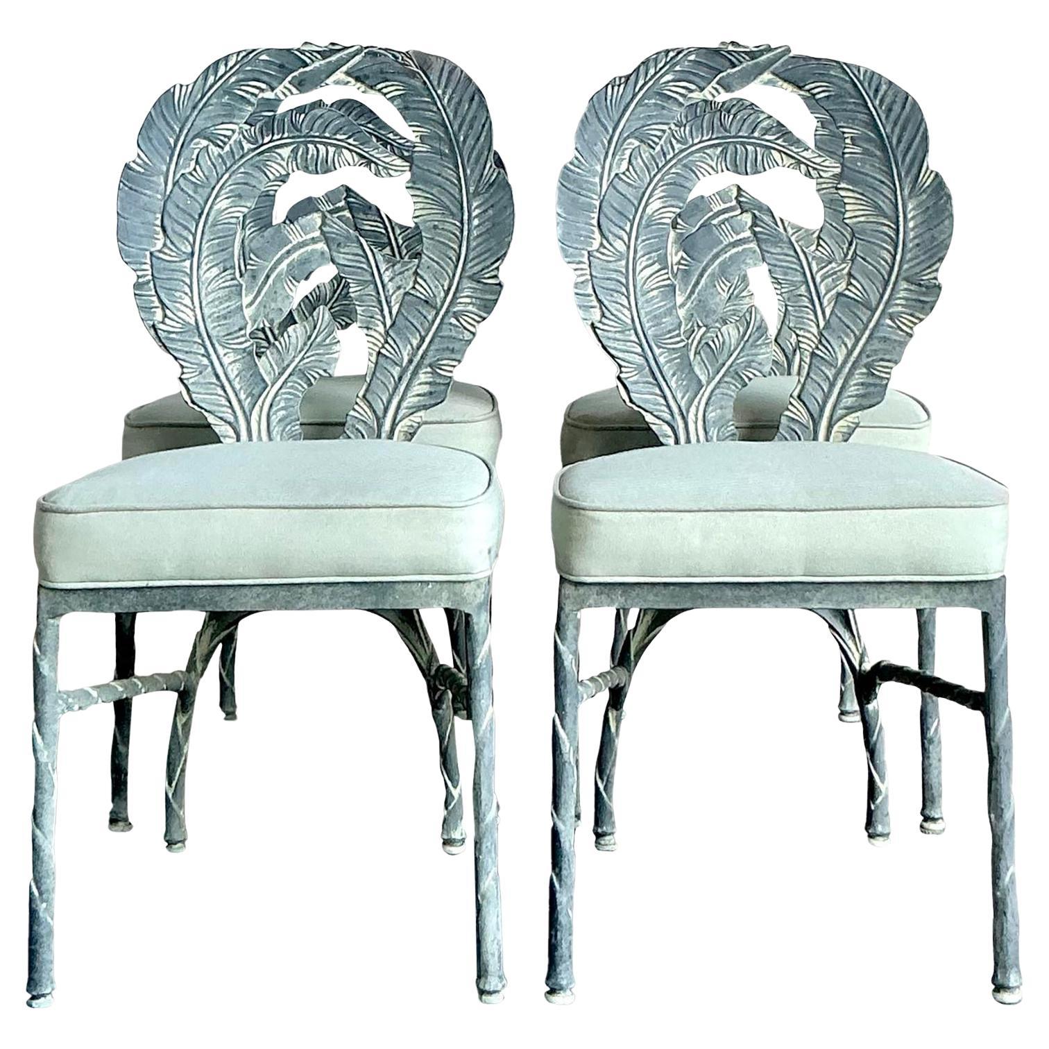 Sedie da pranzo a foglia di banana in alluminio fuso vintage Regency - Set di 4