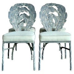 Vintage Regency Cast Aluminum Banana Leaf Dining Chairs - Set of 4
