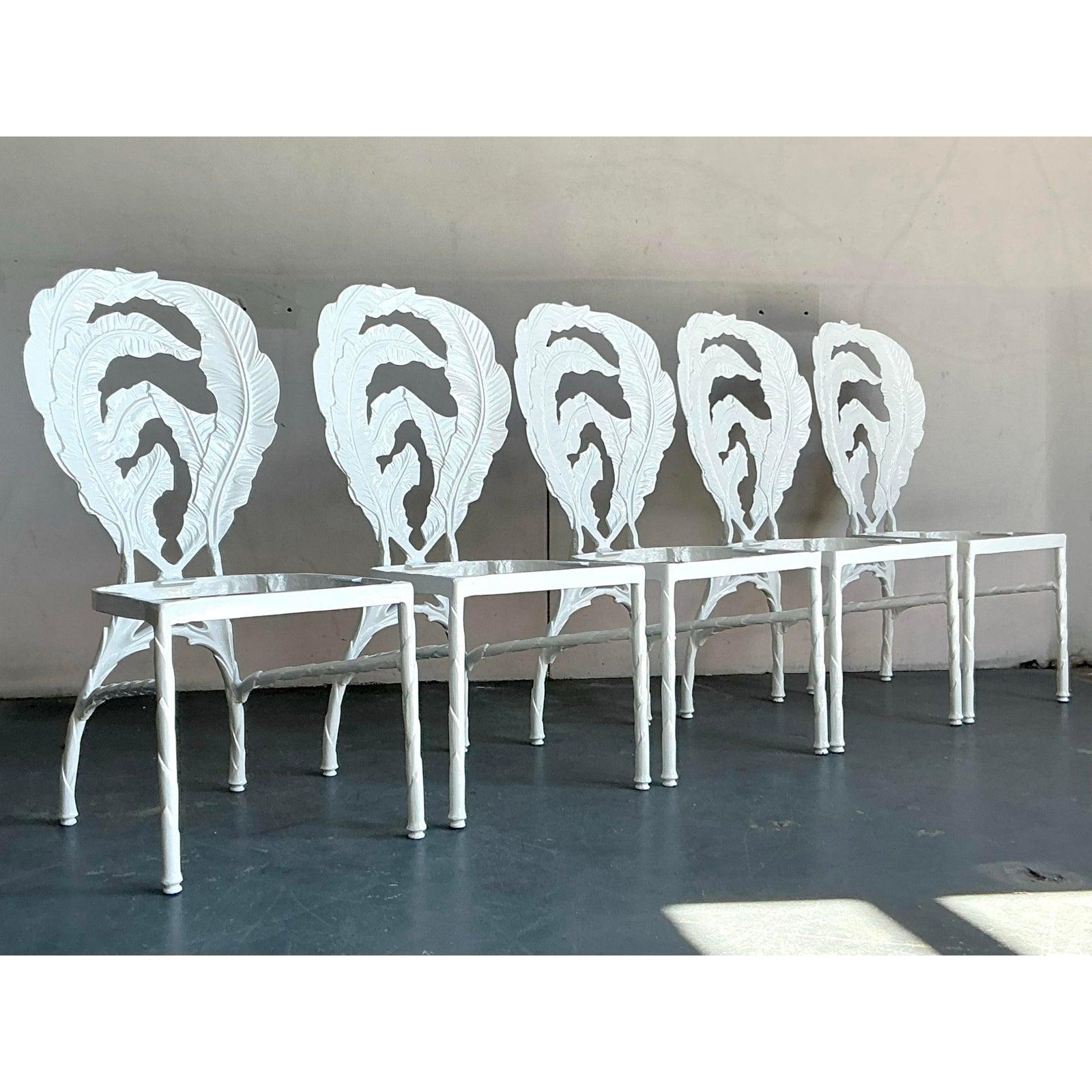 Vintage Regency Cast Aluminum Banana Leaf Dining Chairs -Set of 5 For Sale 1