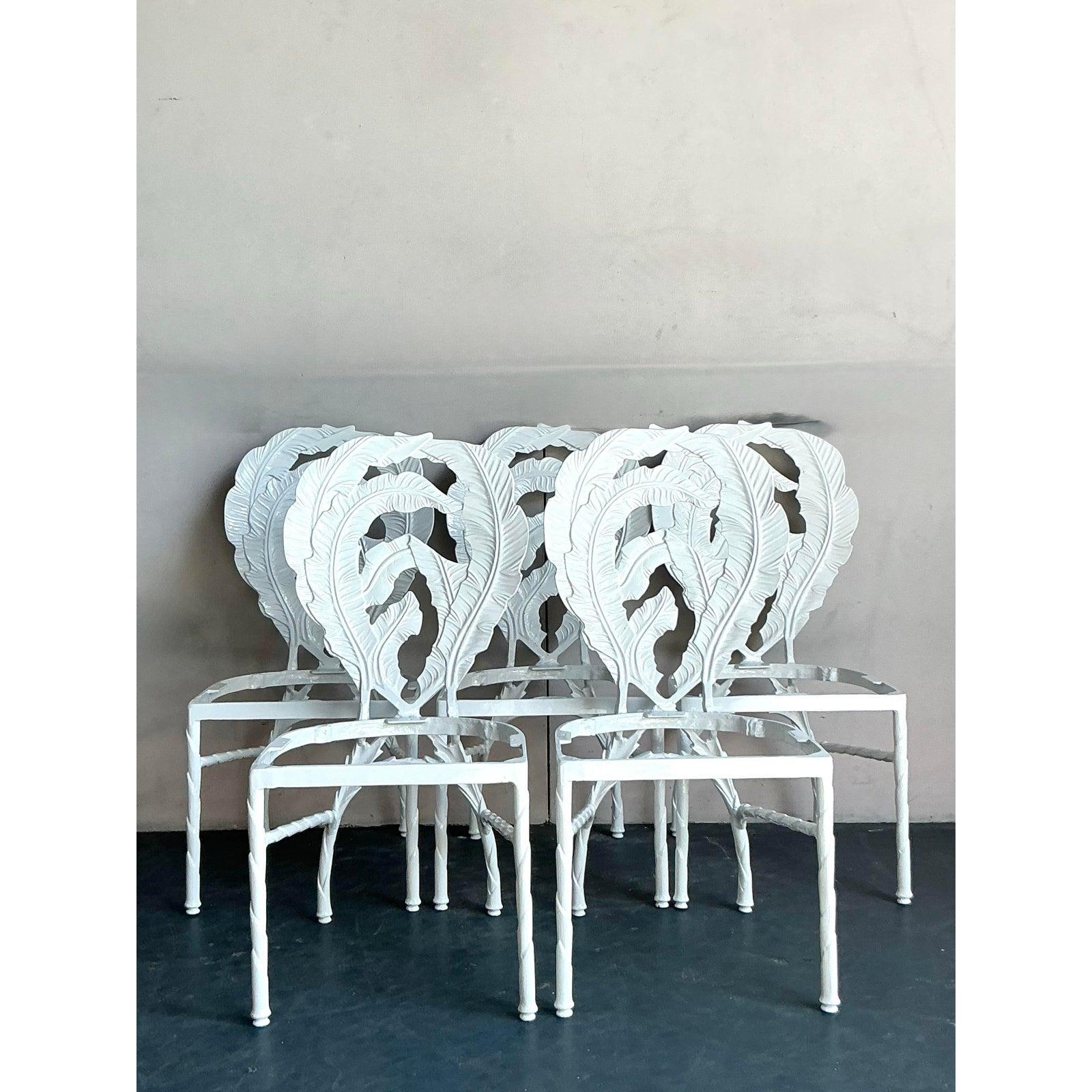 Vintage Regency Cast Aluminum Banana Leaf Dining Chairs -Set of 5 For Sale 2