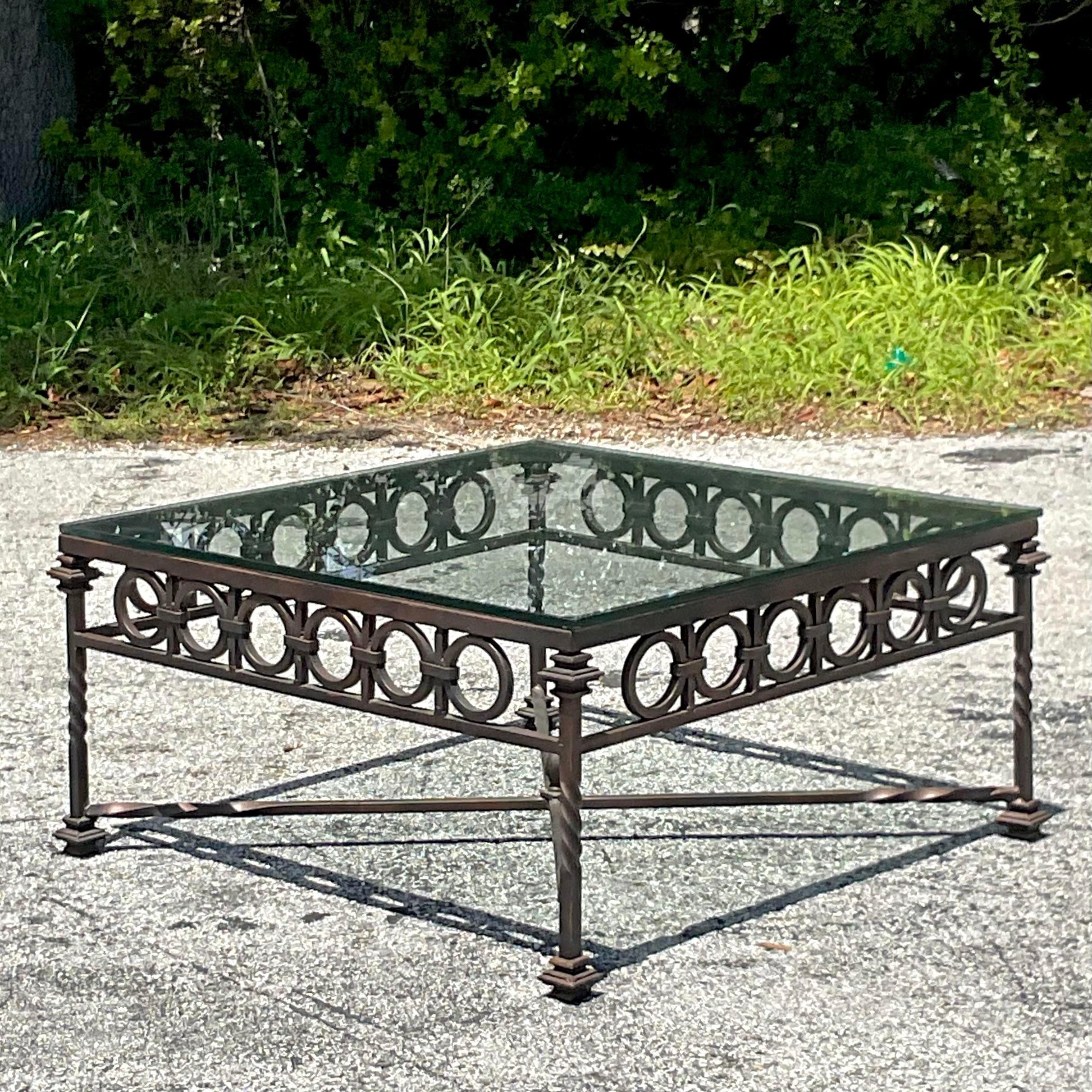 Vintage Regency Cast Aluminum Coffee Table In Good Condition For Sale In west palm beach, FL