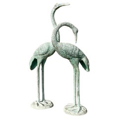 Vintage Regency Cast Aluminum Cranes - a Pair