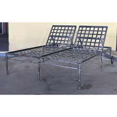 Vintage Regency Cast Aluminum Double Chaise Lounge After Michael Taylor
