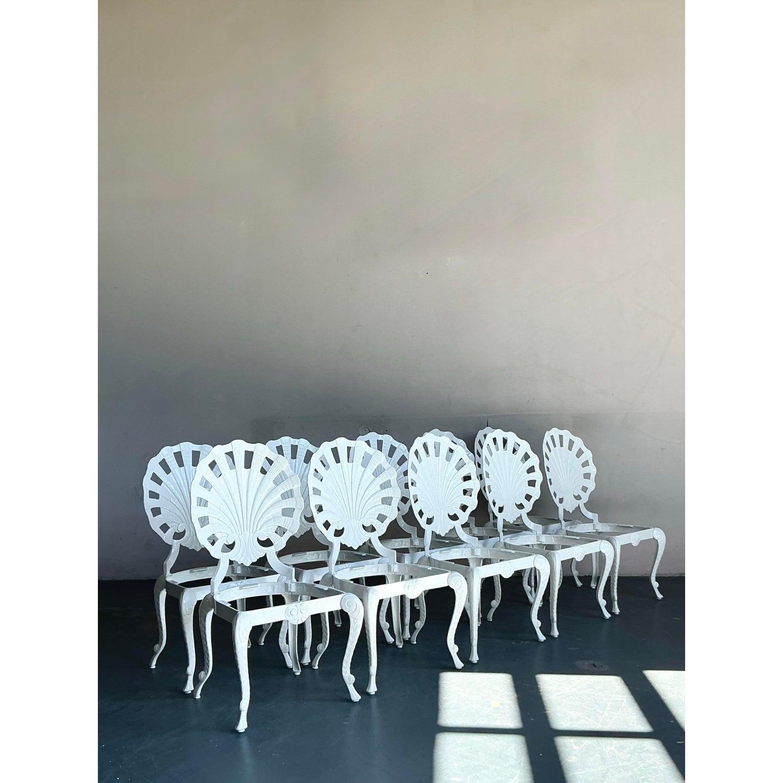Hollywood Regency Vintage Regency Cast Aluminum Grotto Chairs - Set of 10 For Sale