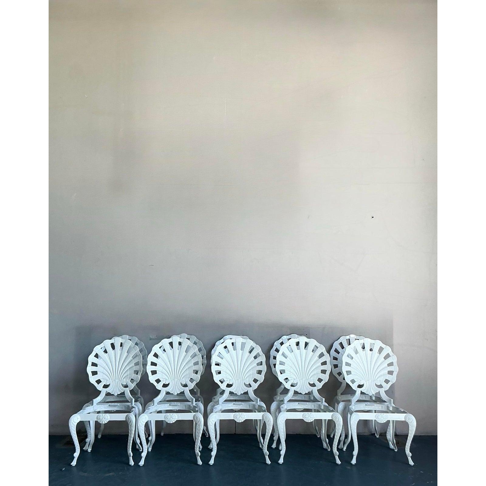 Vintage Regency Cast Aluminum Grotto Chairs - Set of 10 In Good Condition For Sale In West Palm Beach, FL