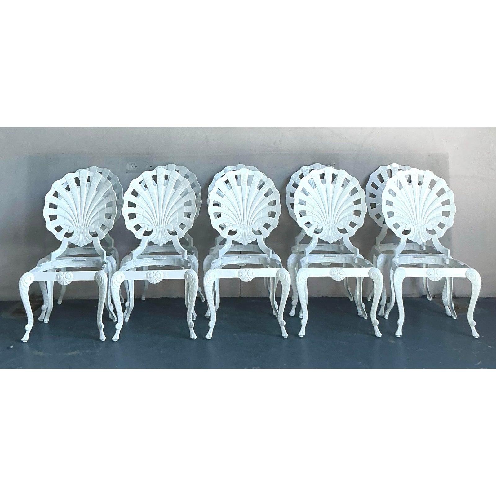 20th Century Vintage Regency Cast Aluminum Grotto Chairs - Set of 10 For Sale