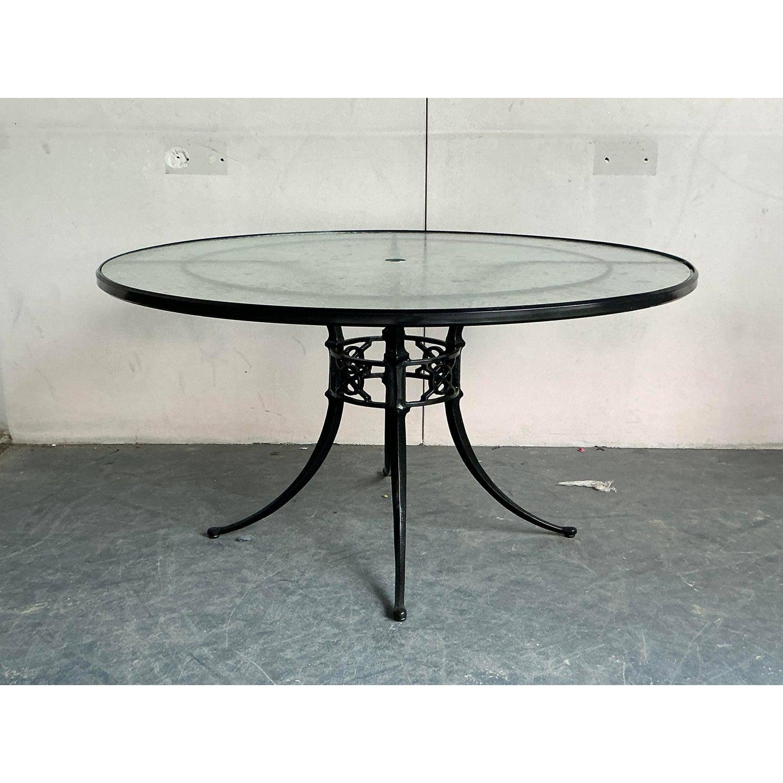 Neoclassical Vintage Regency Cast Aluminum Outdoor Dining Tables - Set of 2 For Sale