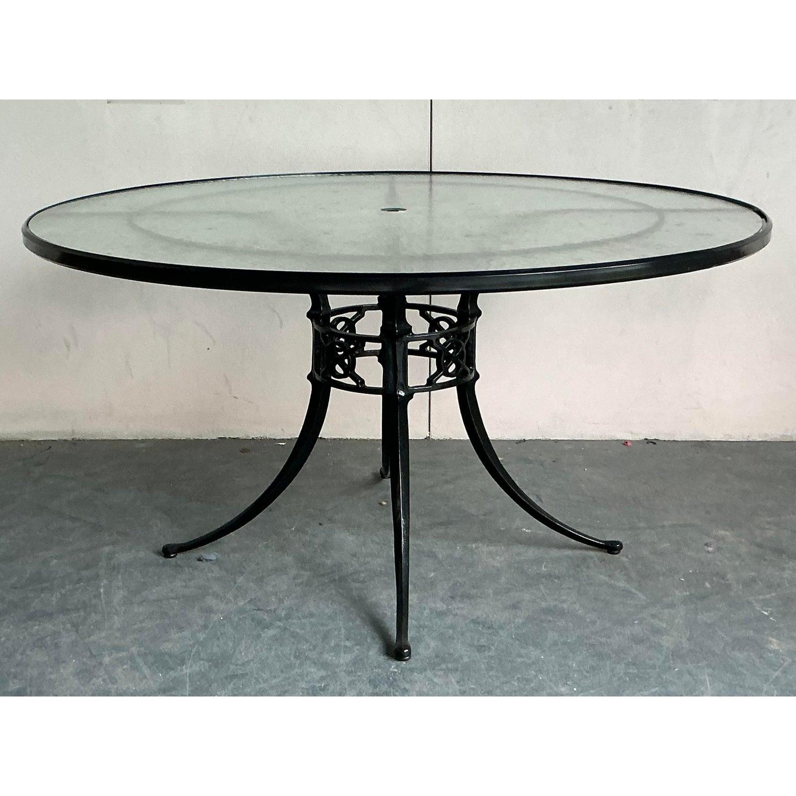 20th Century Vintage Regency Cast Aluminum Outdoor Dining Tables - Set of 2 For Sale