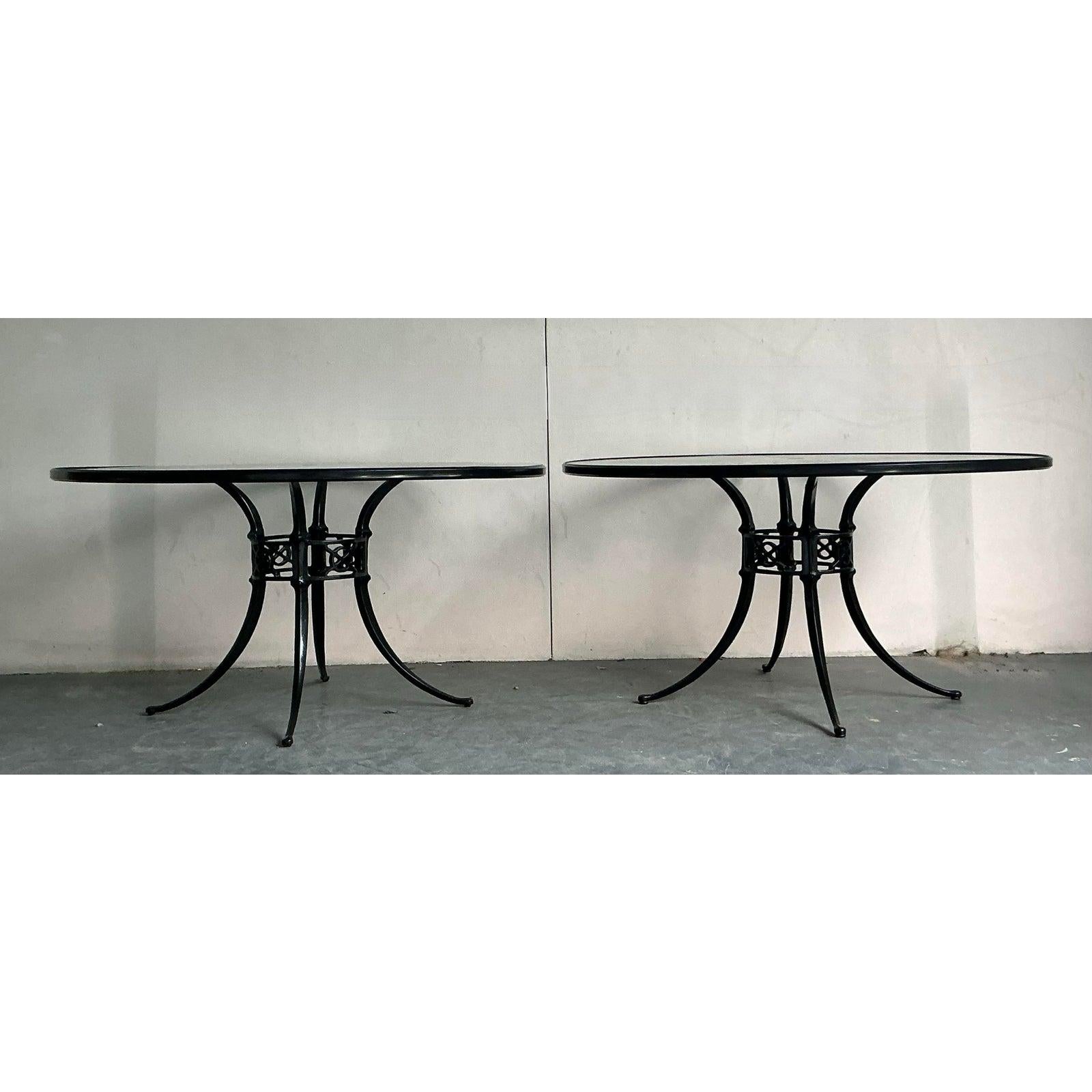 Vintage Regency Cast Aluminum Outdoor Dining Tables - Set of 2 For Sale 1