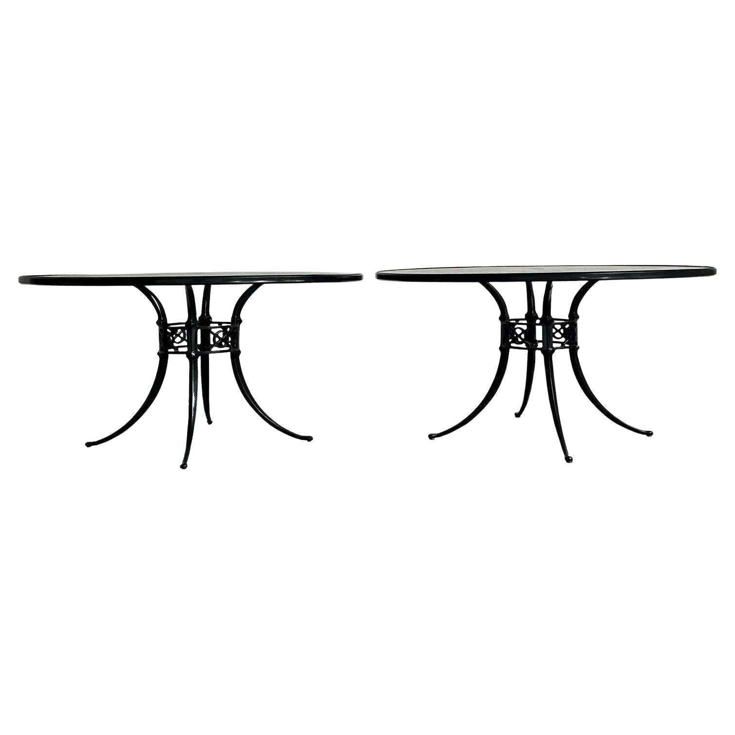 Vintage Regency Cast Aluminum Outdoor Dining Tables - Set of 2 For Sale