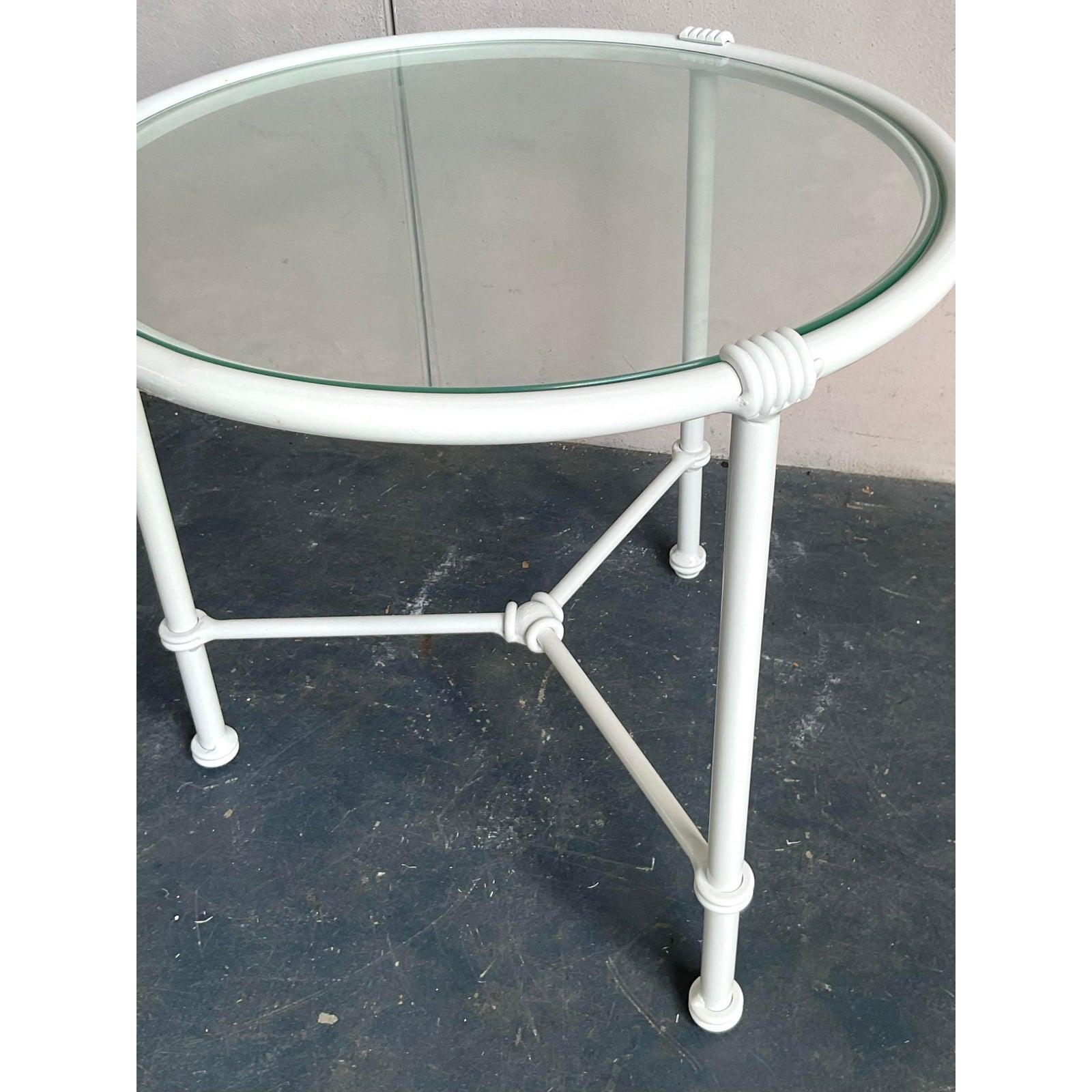 American Vintage Regency Cast Aluminum Outdoor Scroll Side Tables - A Pair For Sale