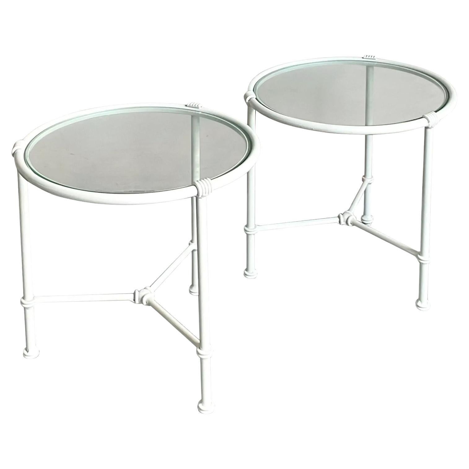 Vintage Regency Cast Aluminum Outdoor Side Tables - A Pair