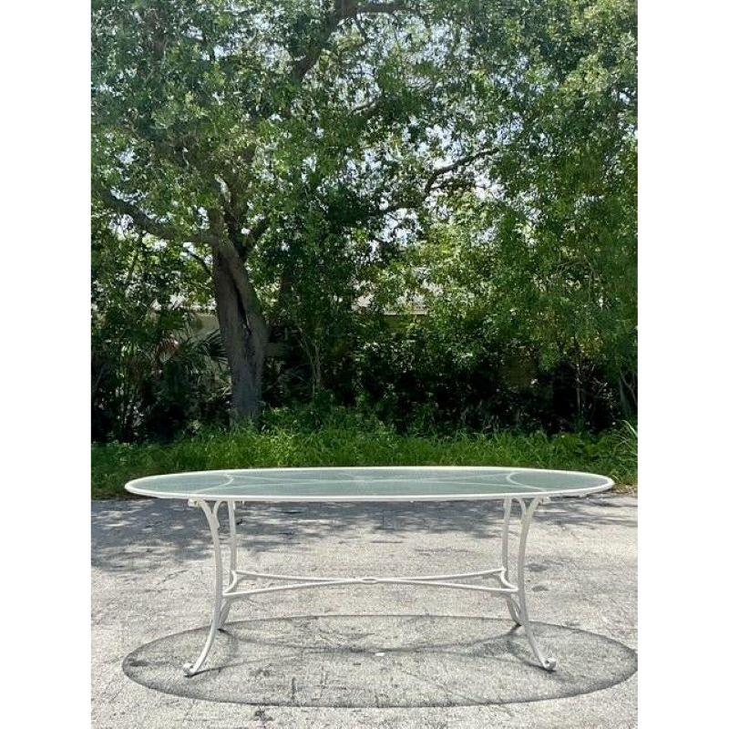Hollywood Regency Vintage Regency Cast Aluminum Oval Outdoor Dining Table For Sale