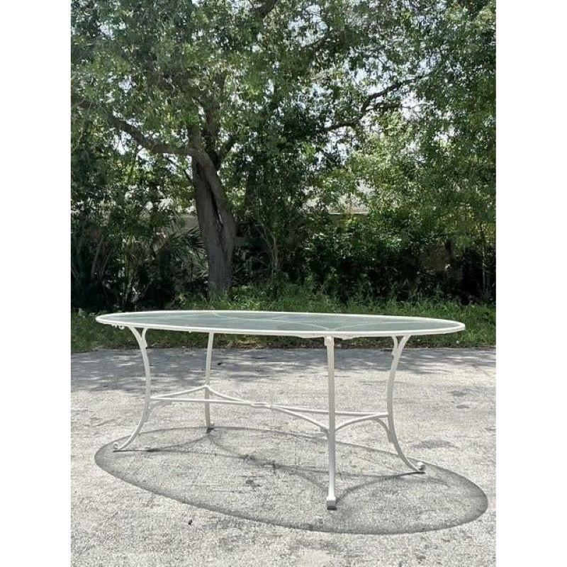 20th Century Vintage Regency Cast Aluminum Oval Outdoor Dining Table For Sale