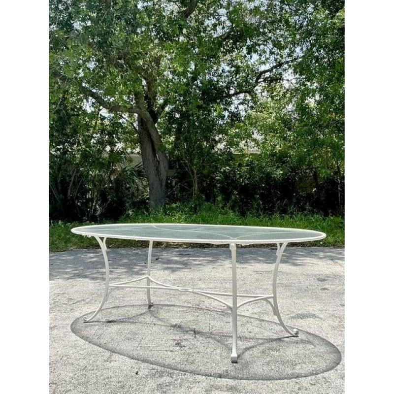 Vintage Regency Cast Aluminum Oval Outdoor Dining Table For Sale 1