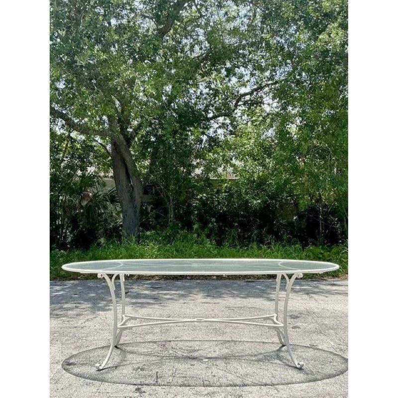 Vintage Regency Cast Aluminum Oval Outdoor Dining Table For Sale 2