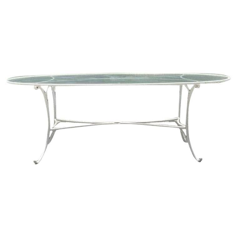 Vintage Regency Cast Aluminum Oval Outdoor Dining Table For Sale
