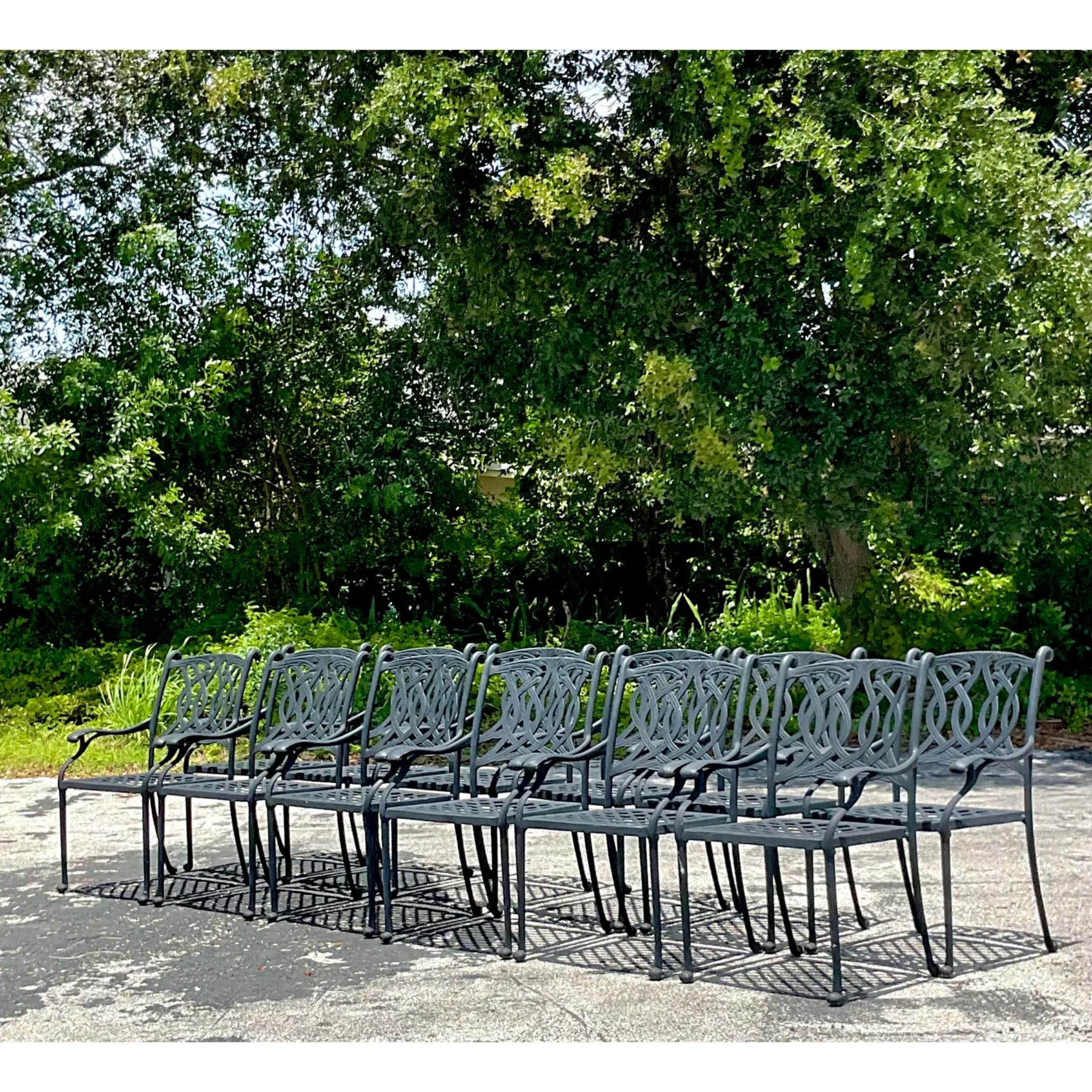 American Vintage Regency Cast Aluminum Scroll Dining Chairs - Set of 12