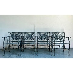 Vintage Regency Cast Aluminum Scroll Dining Chairs - Set of 8