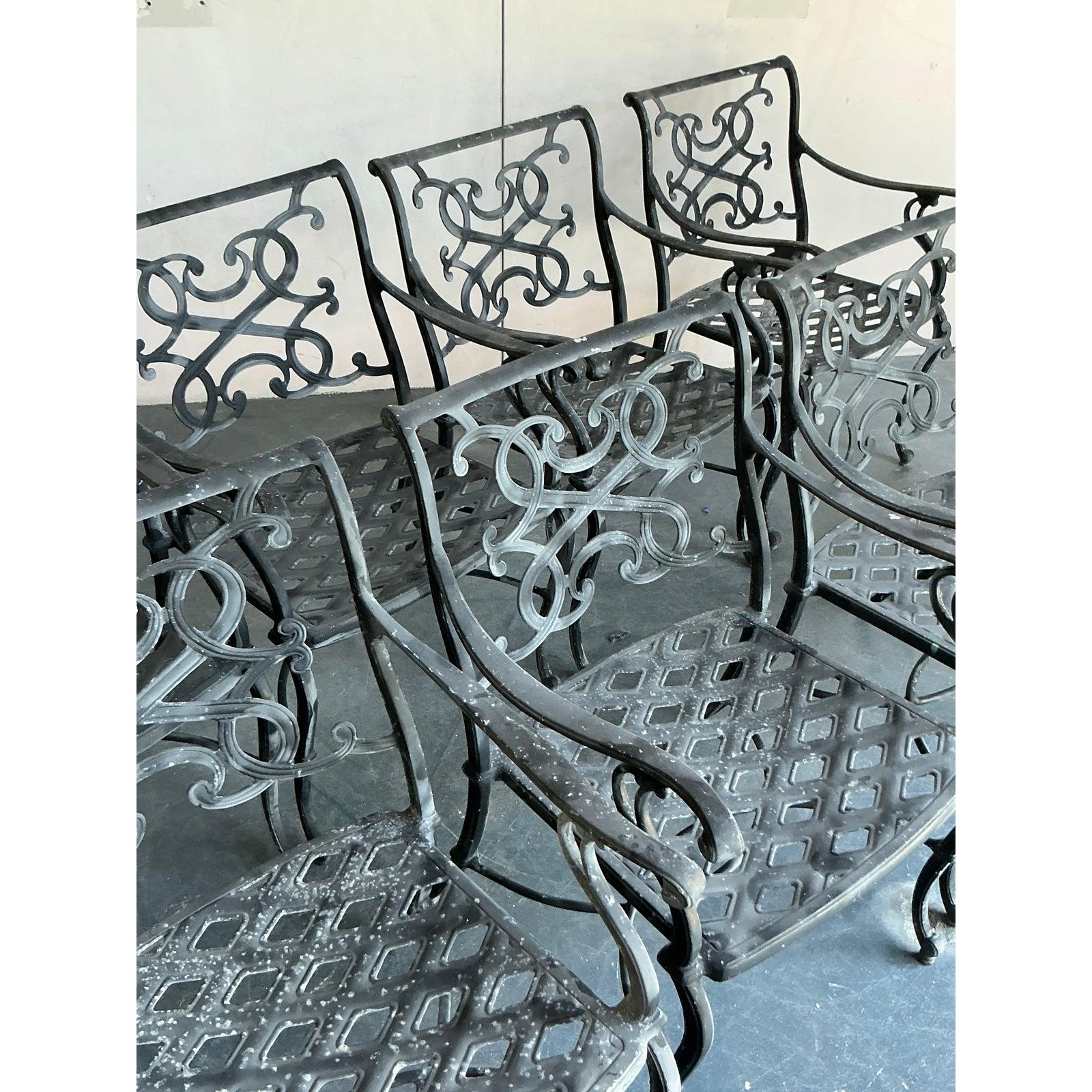 American Vintage Regency Cast Aluminum Scroll Dining Chairs - Set of 8 For Sale