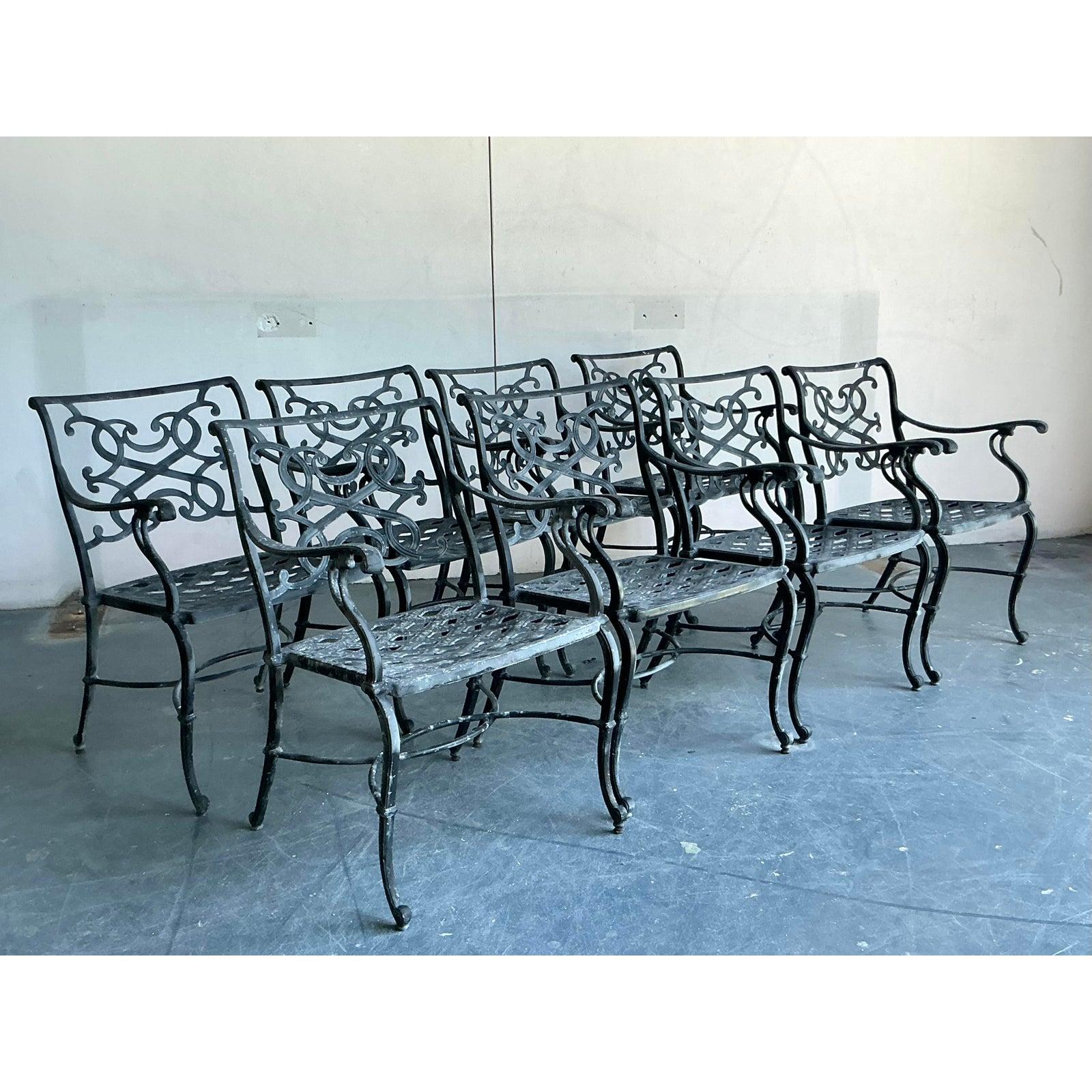 20th Century Vintage Regency Cast Aluminum Scroll Dining Chairs - Set of 8 For Sale