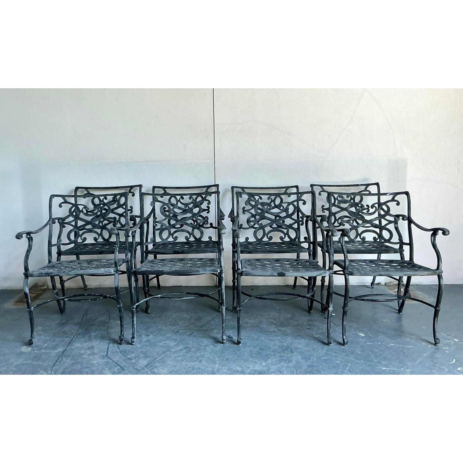 Vintage Regency Cast Aluminum Scroll Dining Chairs - Set of 8 For Sale 1