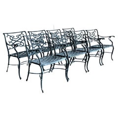Vintage Regency Cast Aluminum Scroll Dining Chairs - Set of 8