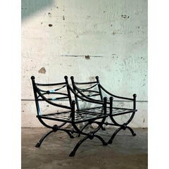 Vintage Regency Cast Aluminum Sloped Arm Lounge Chairs - A Pair