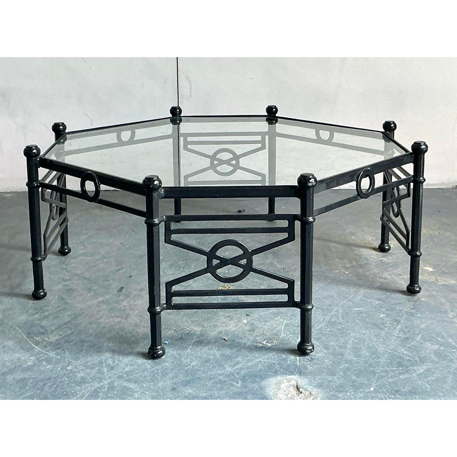 Art Deco Vintage Regency Cast Aluminum Target Coffee Table For Sale