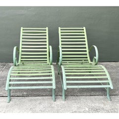Vintage Regency Cast Aluminum Wave Chaise Lounge Chairs - A Pair
