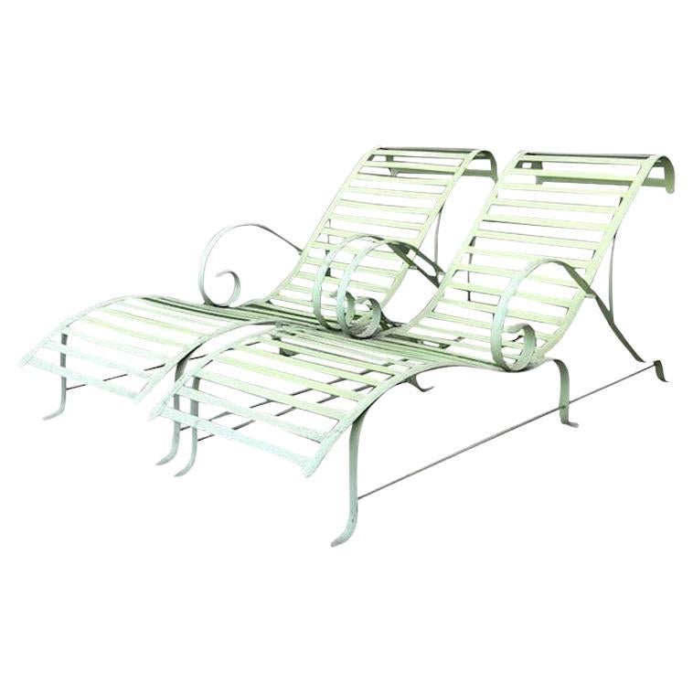 Vintage Regency Cast Aluminum Wave Chaise Lounge Chairs - A Pair