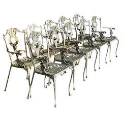 Vintage Regency Cast Aluminum Wreath Outdoor Dining Chairs - Set of 10