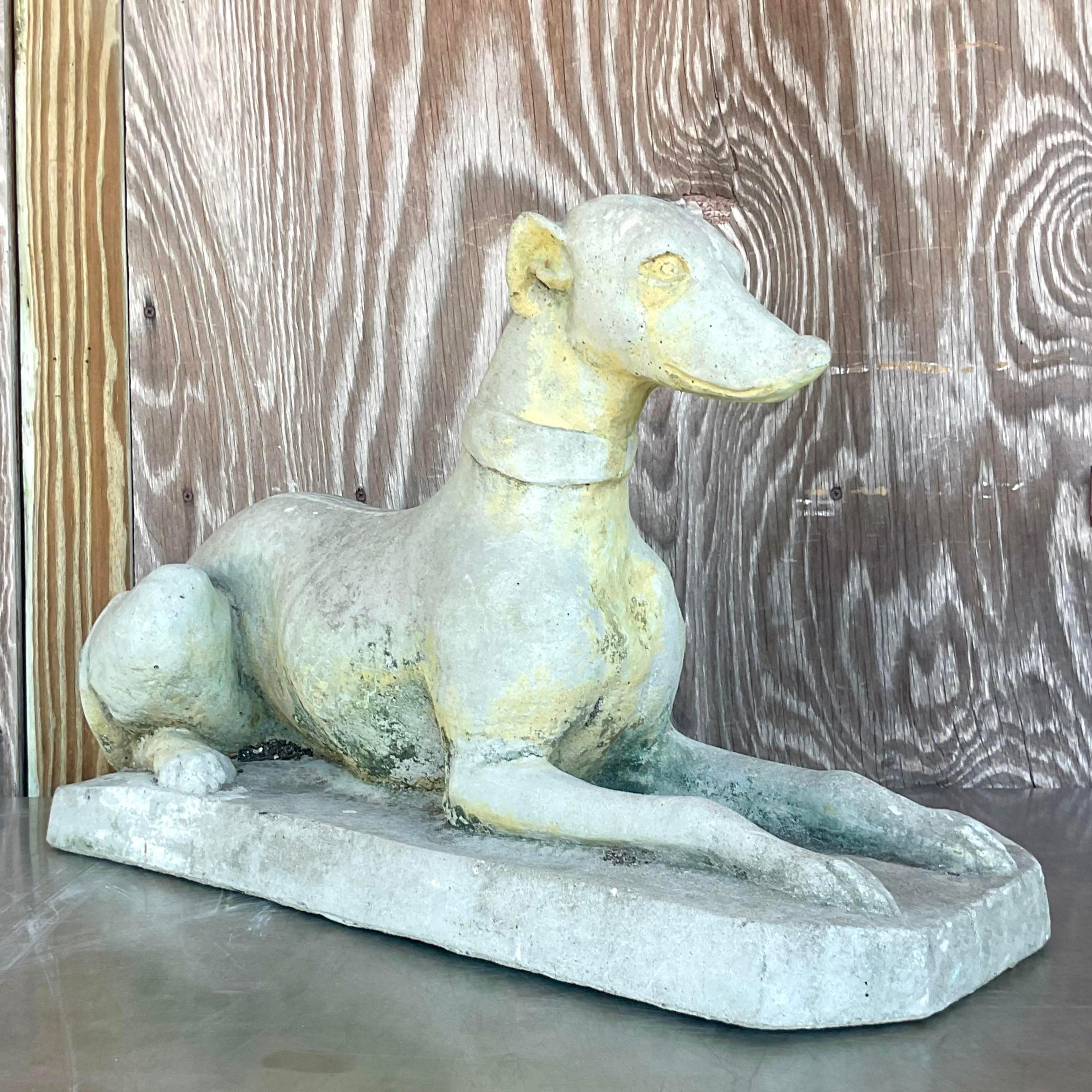 Vintage Regency Cast Cement Greyhound In Good Condition For Sale In west palm beach, FL