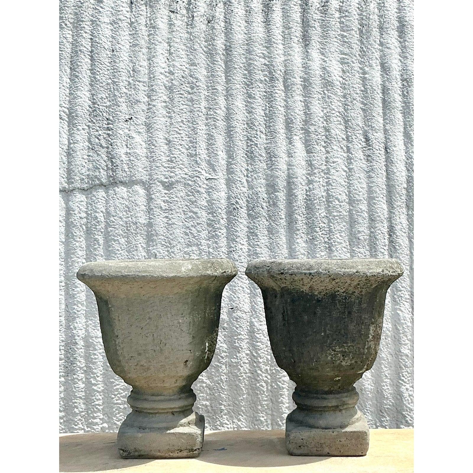 American Vintage Regency Cast Cement Planters - A Pair For Sale