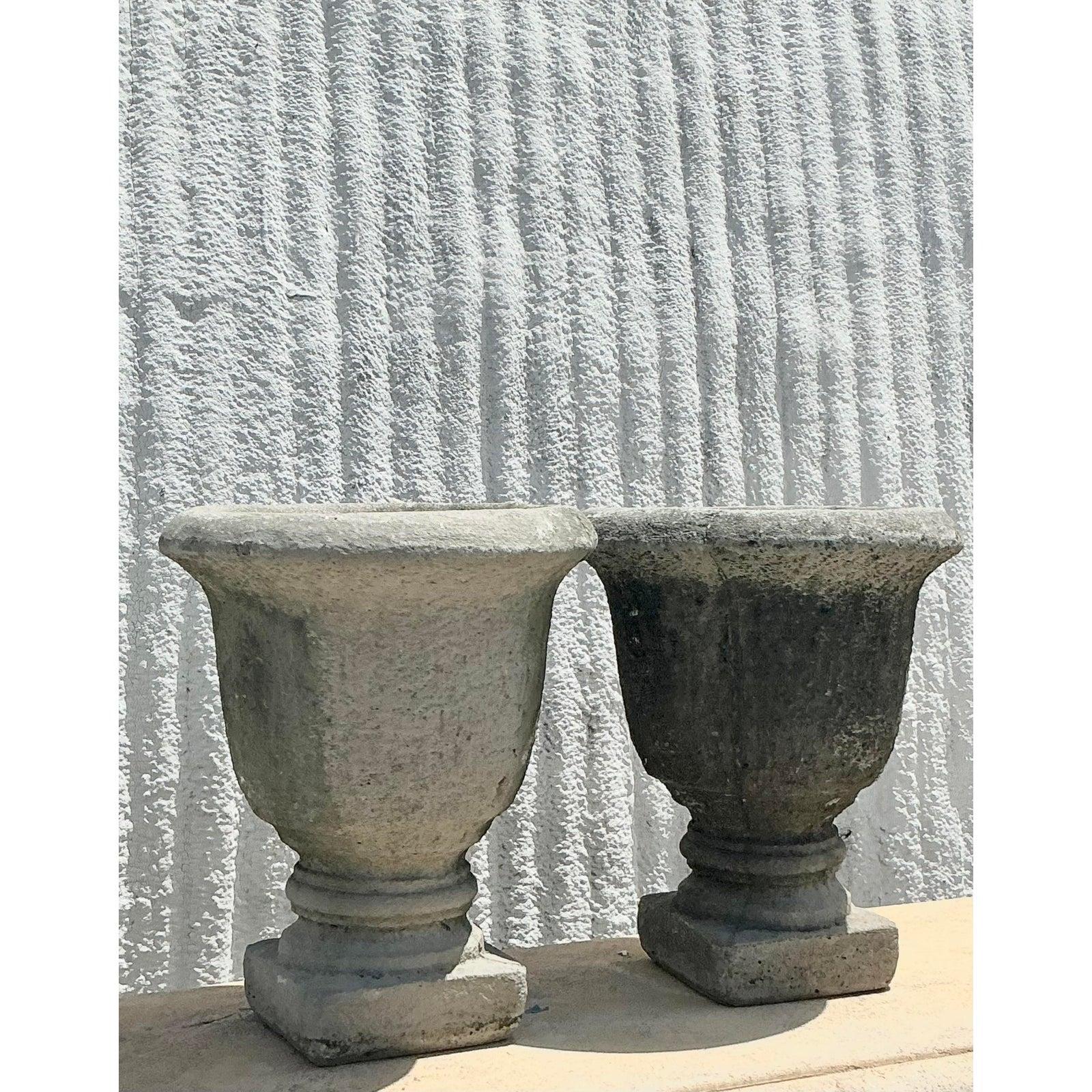 20th Century Vintage Regency Cast Cement Planters - A Pair For Sale