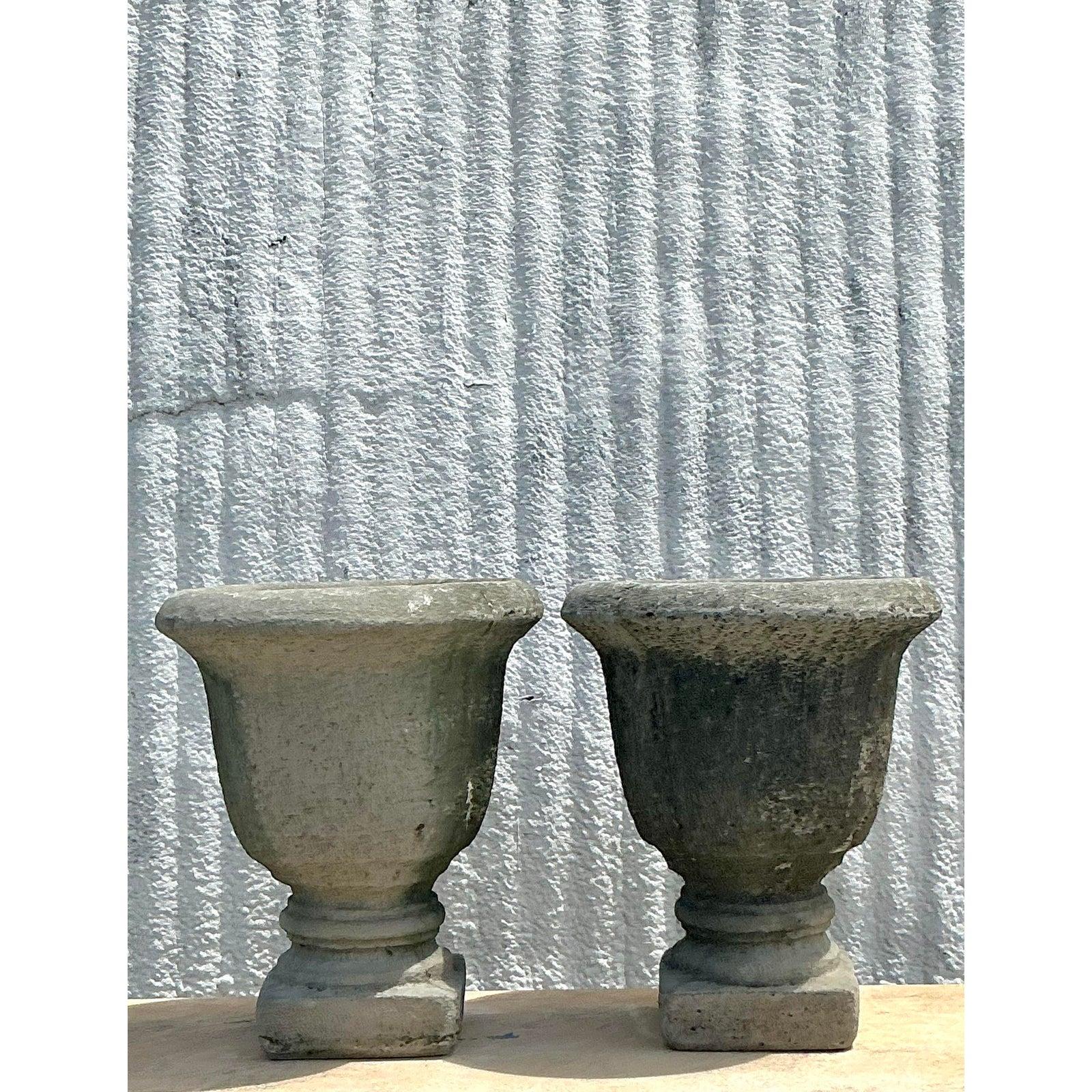 Stone Vintage Regency Cast Cement Planters - A Pair For Sale