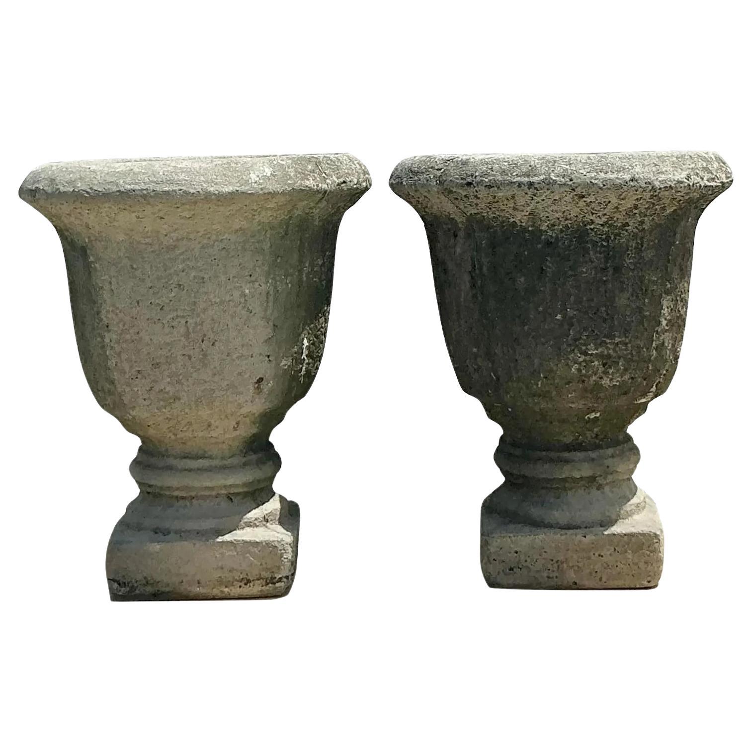 Vintage Regency Cast Cement Planters - A Pair