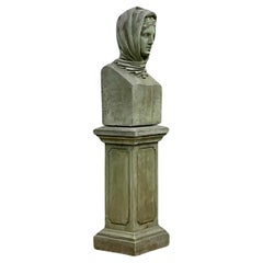 Vintage Regency Cast Concrete Bust of Woman in Hood