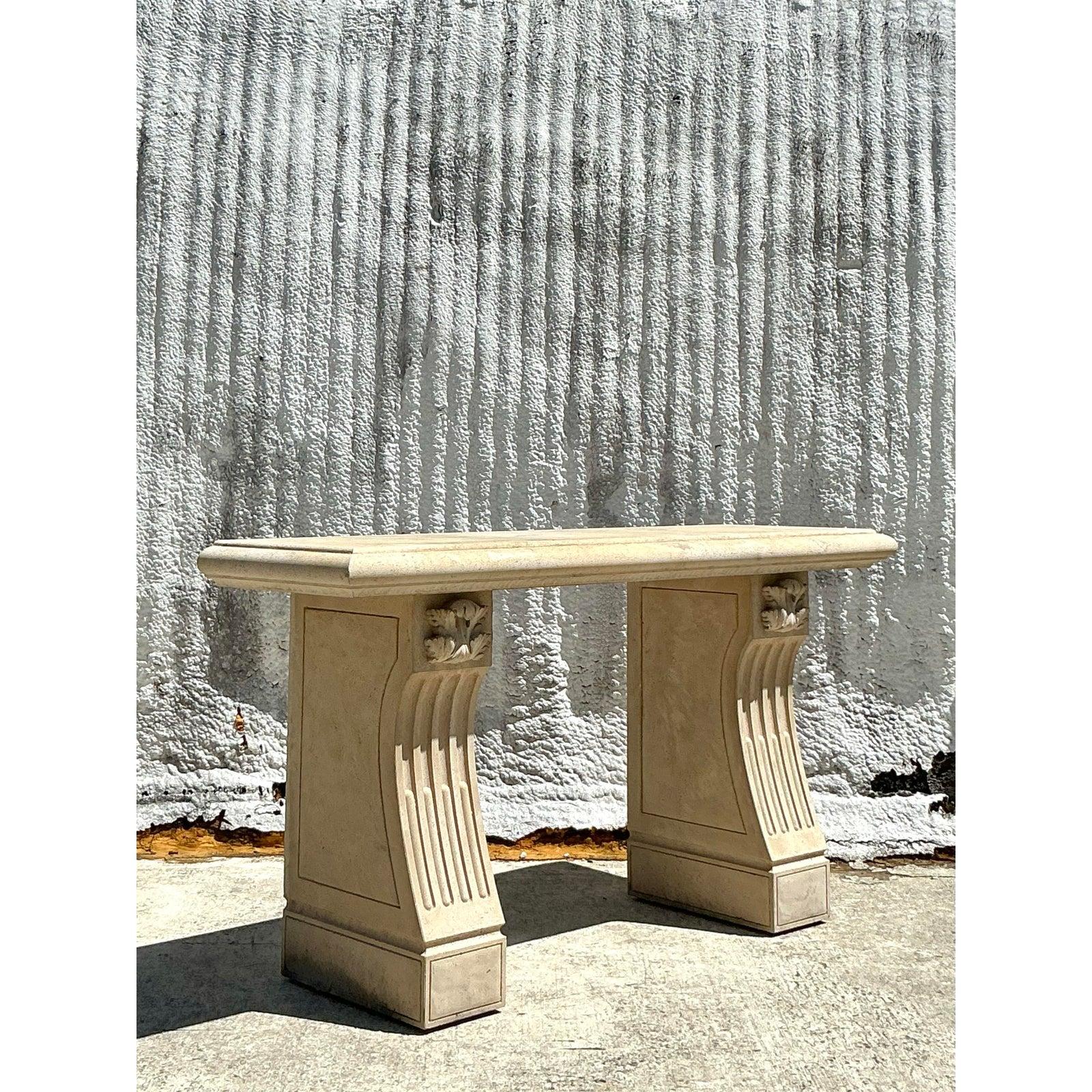 Neoclassical Vintage Regency Cast Concrete Console Table For Sale