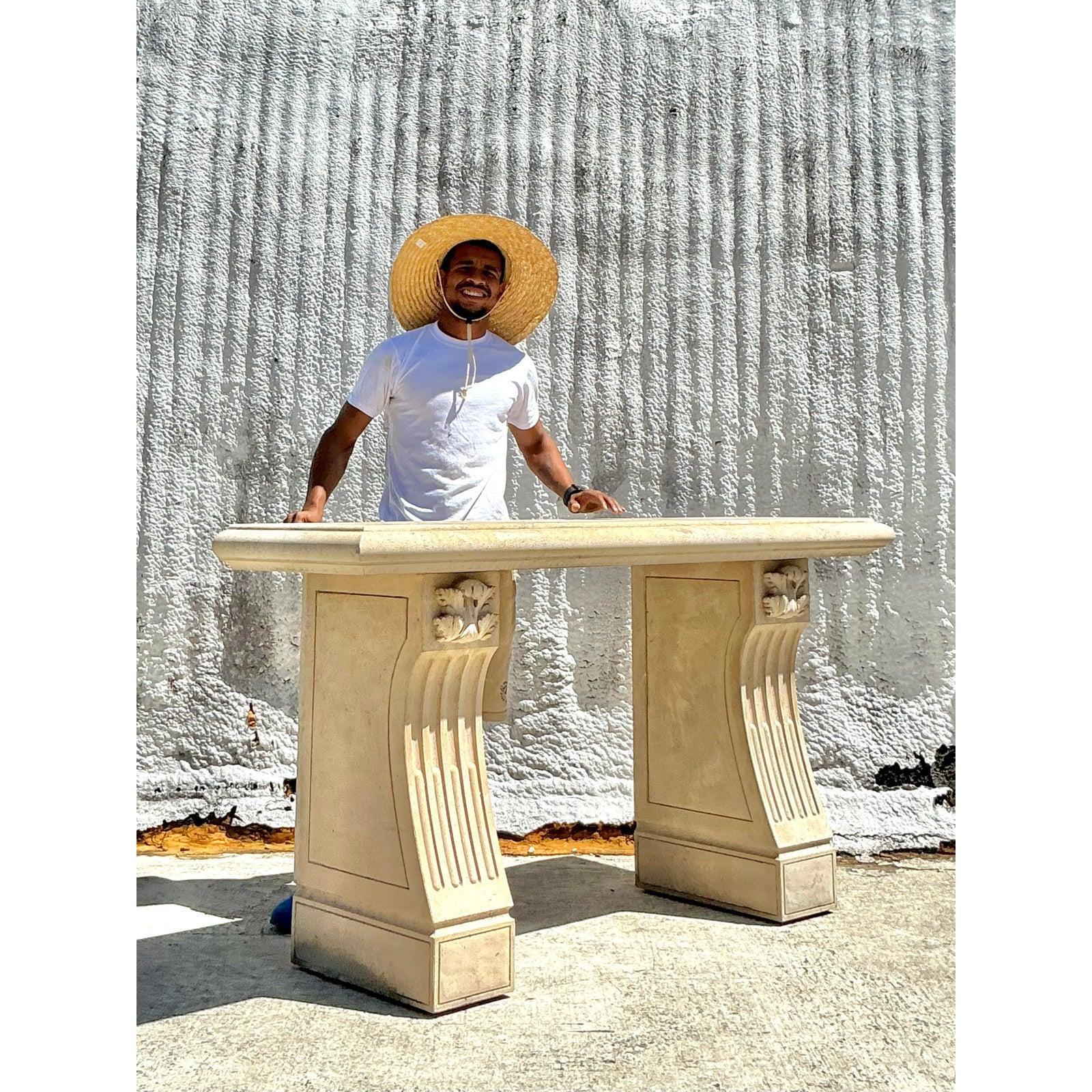 Vintage Regency Cast Concrete Console Table In Good Condition For Sale In west palm beach, FL