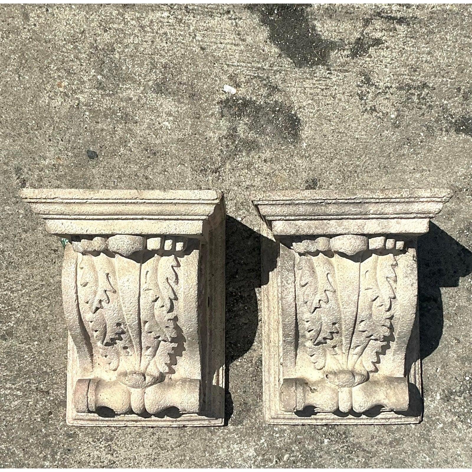 Hand Cast Plaster Corbels - Exclusive Elegant Floral Pair, Baroque/Rococo Style, 12cm Height
